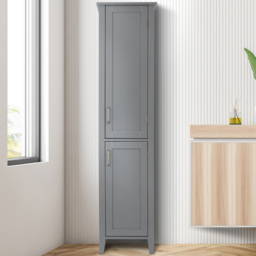 Teamson Home Mercer 2 Door Mid Century Modern Wooden Linen Tower Cabinet - Size: 159.4 x 38.1 x 33.0cm - Grey - Wilko
