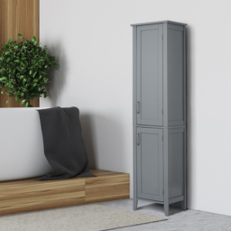 Teamson Home Mercer 2 Door Mid Century Modern Wooden Linen Tower Cabinet - Size: 159.4 x 38.1 x 33.0cm - Grey - Wilko - thumbnail 7