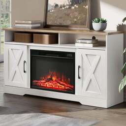 Living and Home White TV Stand Surround Set Electric Fireplace with Timer and Remote 24 inch - Size: 76 x 138 x 38 cm - Wilko - thumbnail 1