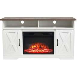 Living and Home White TV Stand Surround Set Electric Fireplace with Timer and Remote 24 inch - Size: 76 x 138 x 38 cm - Wilko - thumbnail 3