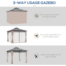 Outsunny 3 x 3m 2-Tier Khaki Hardtop Gazebo with Curtains - Size: 34.5 x 110 x 320cm - Multi - Wilko - thumbnail 7