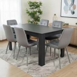 Kosy Koala Arrow 6 Seater Velvet Dining Table Grey and Charcoal - Dark Grey - Wilko