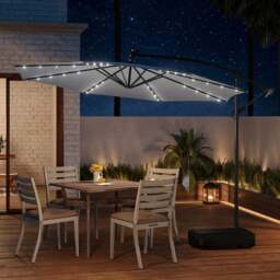Living and Home Light Grey Crank Lift Solar LED Parasol with Fillable Base 3m - Wilko - thumbnail 3
