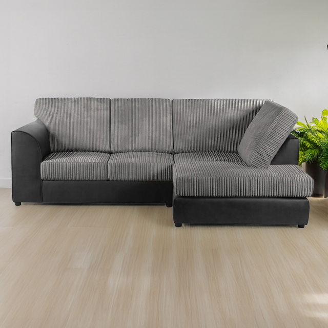 Luxor 4 Seater Black and Grey Jumbo Cord Full Back Right Hand L Shape Corner Sofa - Multi - Wilko - image 1