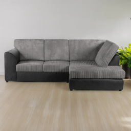 Luxor 4 Seater Black and Grey Jumbo Cord Full Back Right Hand L Shape Corner Sofa - Multi - Wilko
