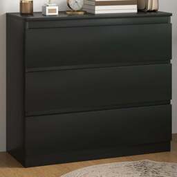 Portland 3 Drawer Black Chest of Drawers - Wilko - thumbnail 1