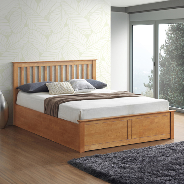 Malmo King Size Oak Wooden Ottoman Bed - Brown - Bedmaster - Wilko - image 1