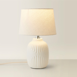ValueLights Harrison Taper Shade White Geo Ribbed Pattern Gloss Small LED Table Lamp - Size: 28.5 x 18 x 18cm - Wilko - thumbnail 6