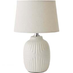 ValueLights Harrison Taper Shade White Geo Ribbed Pattern Gloss Small LED Table Lamp - Size: 28.5 x 18 x 18cm - Wilko