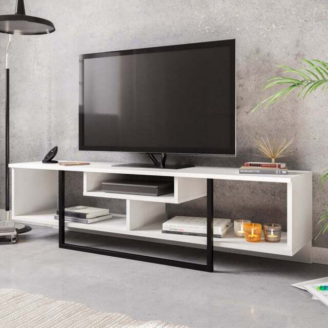 Decorotika Asal 3 Shelf White and Black Modern TV Unit - Size: 40 x 150 x 35.2cm - Multi - Wilko - image 1