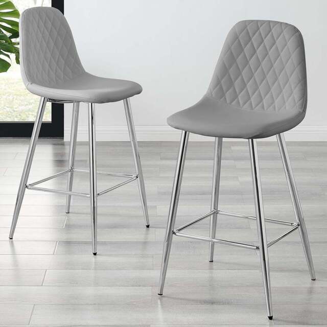 Furniturebox Solara Grey Faux Leather Silver Legs Counter Stools Set of 2 - Wilko - image 1