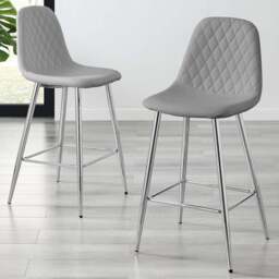 Furniturebox Solara Grey Faux Leather Silver Legs Counter Stools Set of 2 - Wilko - thumbnail 1
