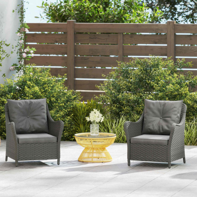 Outsunny Set of 2 Dark Grey Cushioned PE Rattan Garden Chair - Size: 85 x 75 x 70cm - Wilko - image 1