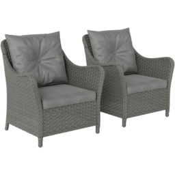 Outsunny Set of 2 Dark Grey Cushioned PE Rattan Garden Chair - Size: 85 x 75 x 70cm - Wilko - thumbnail 3