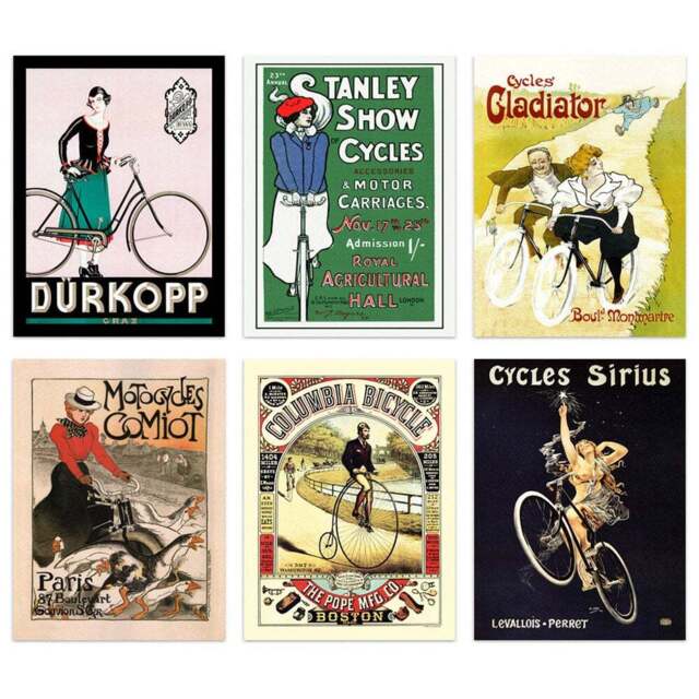 Artery8 Vintage French Bicycle Adverts Wall Art Print 30 x 41cm 6 Pack - Size: 40.5 x 30.5 x 0.3cm - Multi - Wilko - image 1