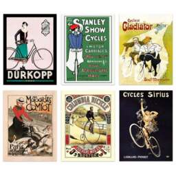 Artery8 Vintage French Bicycle Adverts Wall Art Print 30 x 41cm 6 Pack - Size: 40.5 x 30.5 x 0.3cm - Multi - Wilko - thumbnail 1