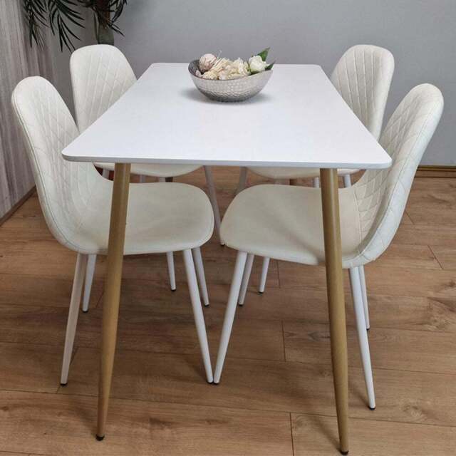 Portland 4 Seater Faux leather Dining Set White - Wilko - image 1