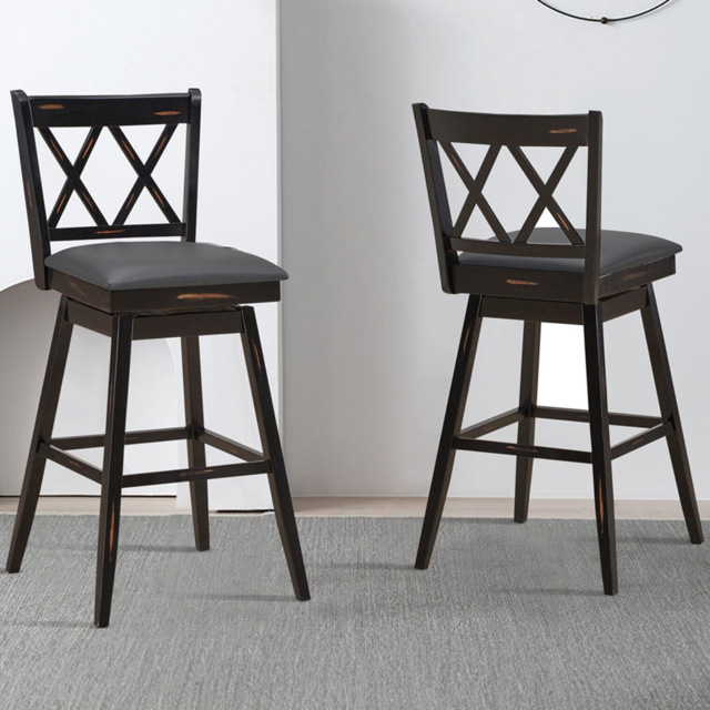 Costway Black Counter Height Bar Stool with Upholstered Cushion Set of 2 - Size: 91 x 56 x 24cm - Wilko - image 1