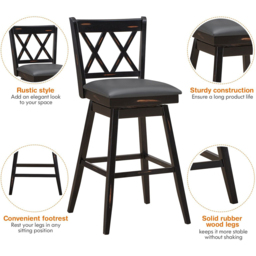 Costway Black Counter Height Bar Stool with Upholstered Cushion Set of 2 - Size: 91 x 56 x 24cm - Wilko - thumbnail 5