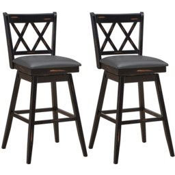 Costway Black Counter Height Bar Stool with Upholstered Cushion Set of 2 - Size: 91 x 56 x 24cm - Wilko - thumbnail 3