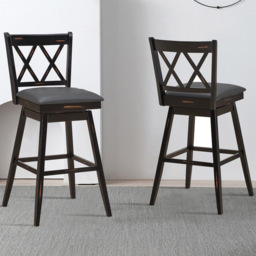Costway Black Counter Height Bar Stool with Upholstered Cushion Set of 2 - Size: 91 x 56 x 24cm - Wilko