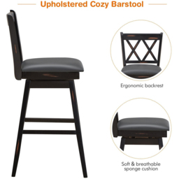 Costway Black Counter Height Bar Stool with Upholstered Cushion Set of 2 - Size: 91 x 56 x 24cm - Wilko - thumbnail 6