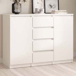 Florence Naia 2 Door 4 Drawer White Sideboard - Size: 90.7 x 120.8 x 50cm - Furniture To Go - Wilko - thumbnail 1