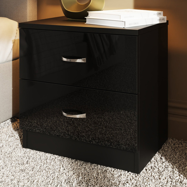 FWStyle Chilton 2 Drawer Black Gloss Bedside Table - Wilko - image 1