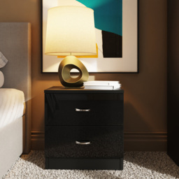 FWStyle Chilton 2 Drawer Black Gloss Bedside Table - Wilko - thumbnail 7