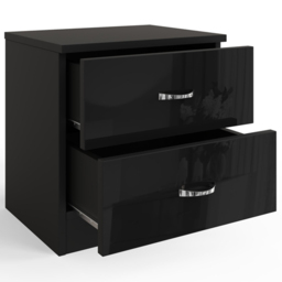 FWStyle Chilton 2 Drawer Black Gloss Bedside Table - Wilko - thumbnail 4