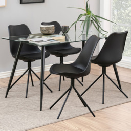 Florence Wilma 4 Seater Glass Top Dining Table - Black - Furniture To Go - Wilko