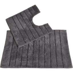 Allure Bath Fashions Charcoal Grey Ribbed Bath Mat and Pedestal Mat Set 2 Piece - Size: 50 x 80cm - Wilko