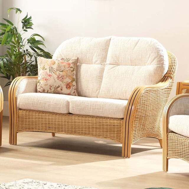 Desser Furniture Centurion 2 Seater Natural Rattan and Cotton Cream Sofa - Brown - Wilko - image 1