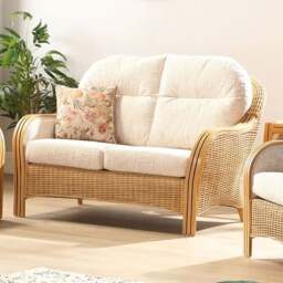 Desser Furniture Centurion 2 Seater Natural Rattan and Cotton Cream Sofa - Brown - Wilko