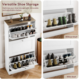 Vida Designs 3 Drawer White and Oak Effect Shoe Cabinet - Size: 117 x 58 x 23.5cm - White & Oak - Wilko - thumbnail 7