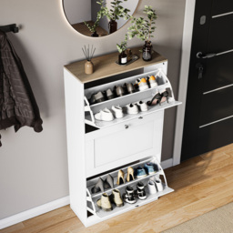 Vida Designs 3 Drawer White and Oak Effect Shoe Cabinet - Size: 117 x 58 x 23.5cm - White & Oak - Wilko - thumbnail 5