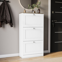 Vida Designs 3 Drawer White and Oak Effect Shoe Cabinet - Size: 117 x 58 x 23.5cm - White & Oak - Wilko - thumbnail 6
