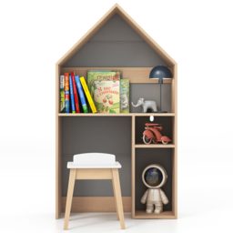 Costway Grey House Shaped Wooden Kids Table and Chair Set with Blackboard - Size: 106 x 41 x 18cm - Wilko - thumbnail 4