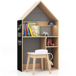 Costway Grey House Shaped Wooden Kids Table and Chair Set with Blackboard - Size: 106 x 41 x 18cm - Wilko - thumbnail 3