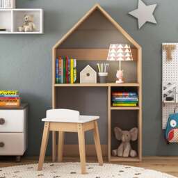 Costway Grey House Shaped Wooden Kids Table and Chair Set with Blackboard - Size: 106 x 41 x 18cm - Wilko
