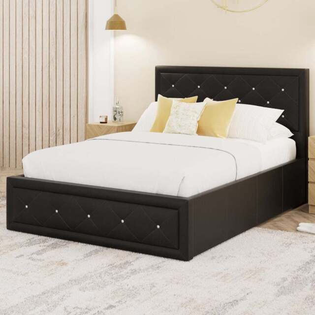 GFW Hollywood Double Black Gas End Lift Ottoman Bed with Buttoned Headboard - Wilko - image 1