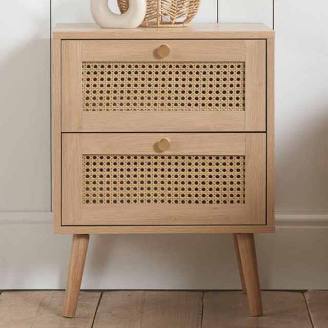 Croxley 2 Drawer Oak Rattan Bedside Cabinet - Brown - Birlea - Wilko - image 1