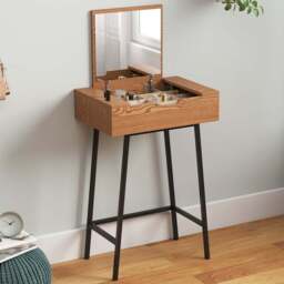 HOMCOM Natural Wood Effect Industrial Vanity Desk with Mirror - Size: With Mirrors,With Storage - Yellow - Wilko