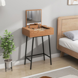 HOMCOM Natural Wood Effect Industrial Vanity Desk with Mirror - Size: With Mirrors,With Storage - Yellow - Wilko - thumbnail 4