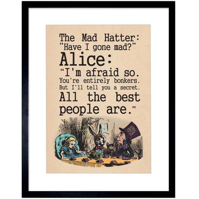 Wee Blue Coo Alice in Wonderland Mad Hatter Tea Party Quote Framed Wall Art Print 23 x 18cm - Size: 25.9 x 20.6 x 1.5cm - Cream - Wilko - image 1