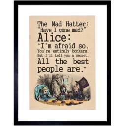 Wee Blue Coo Alice in Wonderland Mad Hatter Tea Party Quote Framed Wall Art Print 23 x 18cm - Size: 25.9 x 20.6 x 1.5cm - Cream - Wilko - thumbnail 1