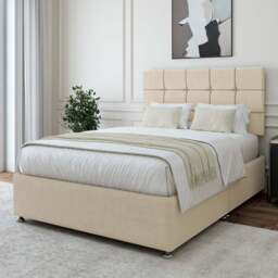 Bedmaster Super King Size Cream Naples Velvet Divan Base with Pearl Headboard - Wilko