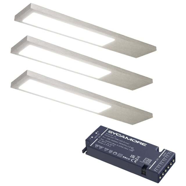 Sorrelis Zyra Aluminium Rectangle Slim 3 Warm White Light Kit - Size: 0.65 x 4 x 20cm - Silver - Wilko - image 1