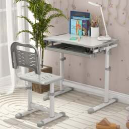 Playful Haven 2 Piece Kids Desk and Chair Set Grey - Size: 66 x 47 x 77cm - Wilko