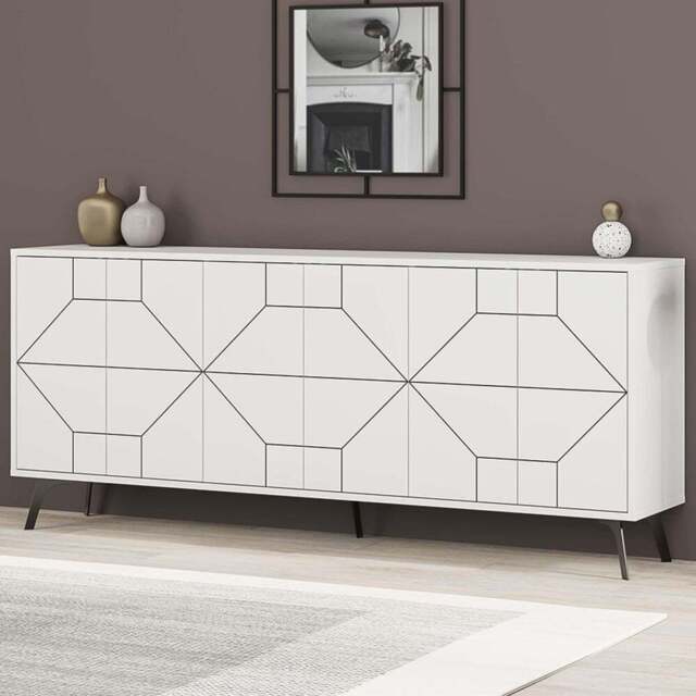 Dune 6 Door White Console Table - Size: 77.4 x 183.8 x 35cm - Decortie - Wilko - image 1